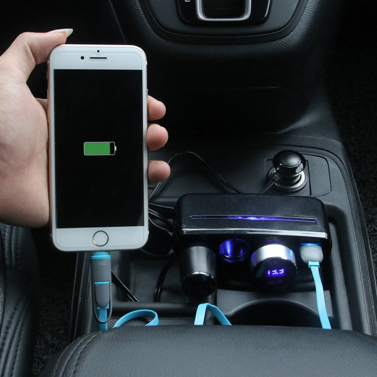 SHUNWEI SD-1938 120W 3A Car 3 in 1 Dual USB Charger Cigarette Lighter with Atmosphere Light, SD-1938 (Black)
