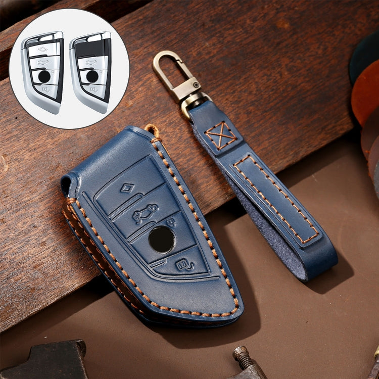 Hallmo Car Cowhide Leather Key Protective Cover Key Case for BMW Blade Style, For BMW Blade Style