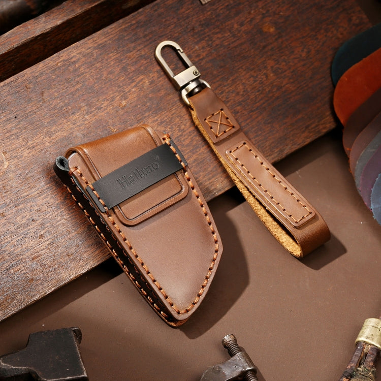 Hallmo Car Cowhide Leather Key Protective Cover Key Case for BMW Blade Style, For BMW Blade Style