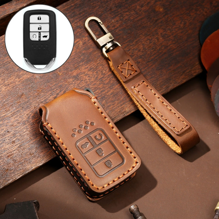 Hallmo Car Cowhide Leather Key Protective Cover Key Case for Honda Civic / Accord 4-button, For Honda Civic / Accord 4-button