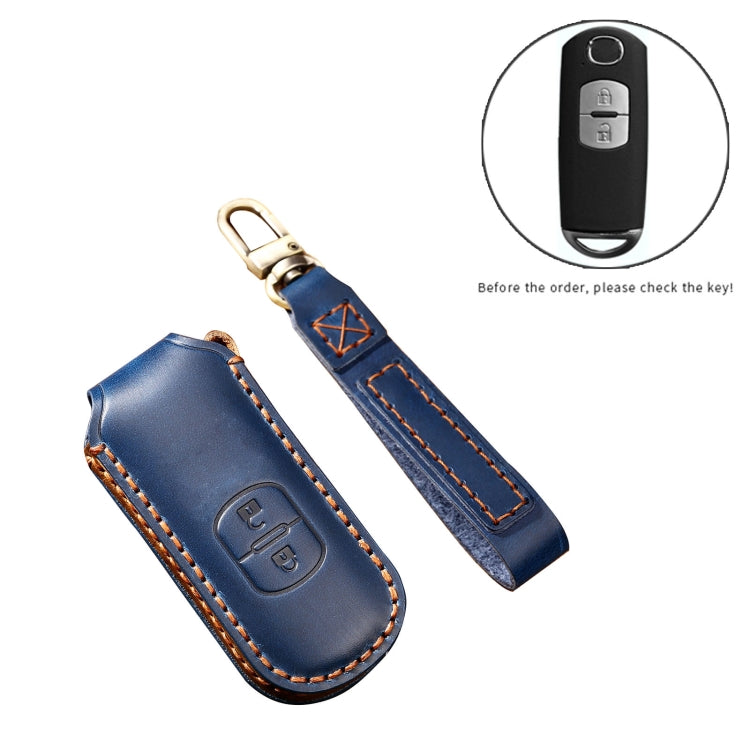 Hallmo Car Cowhide Leather Key Protective Cover Key Case for Mazda Axela 2-button, For Mazda Axela 2-button