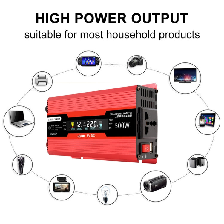 Carmaer US Plug 12V to 110V 500W Car LCD Display Inverter Household Power Converter, US Plug 12V to 110V 500W