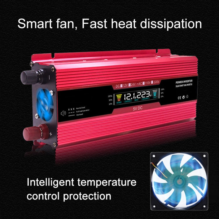 Carmaer Universal 12V to 220V 1200W Car LCD Display Inverter Household Power Converter, Universal 12V to 220V 1200W