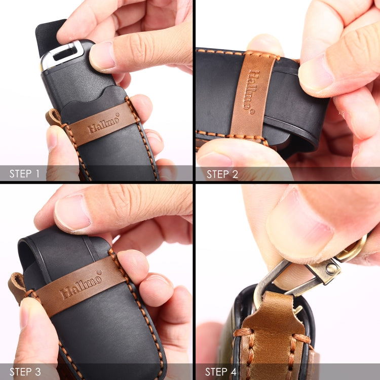 Hallmo Car Cowhide Leather Key Protective Cover Key Case for Hyundai 7-button