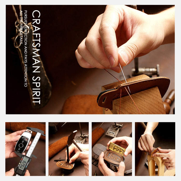 Hallmo Car Cowhide Leather Key Protective Cover Key Case for Hyundai 7-button