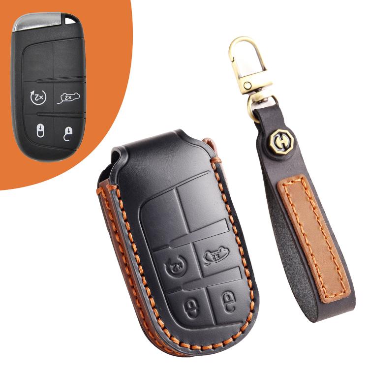 Hallmo Car Genuine Leather Key Protective Cover for Jeep Compass 4-button, For Jeep Compass 4-button (Brown), For Jeep Compass 4-button (Black), For Jeep Compass 4-button (Blue)