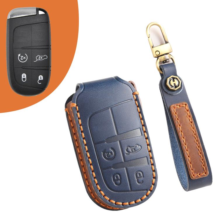 Hallmo Car Genuine Leather Key Protective Cover for Jeep Compass 4-button, For Jeep Compass 4-button (Brown), For Jeep Compass 4-button (Black), For Jeep Compass 4-button (Blue)
