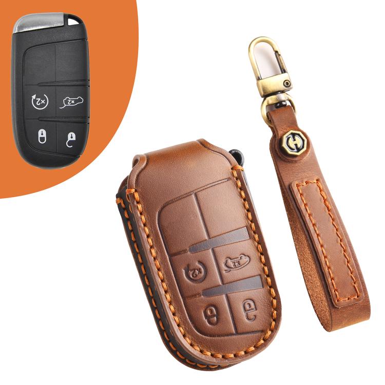 Hallmo Car Genuine Leather Key Protective Cover for Jeep Compass 4-button, For Jeep Compass 4-button (Brown), For Jeep Compass 4-button (Black), For Jeep Compass 4-button (Blue)