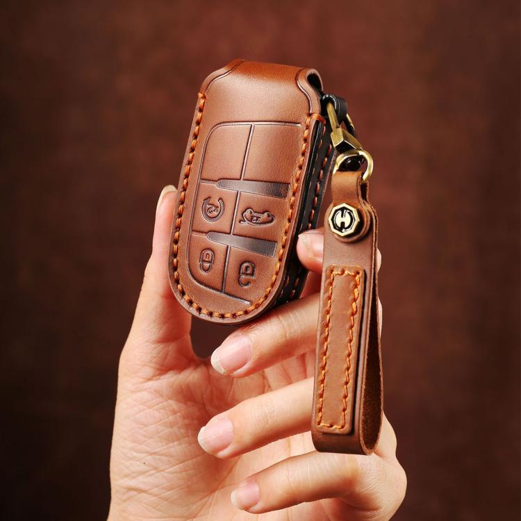 Hallmo Car Genuine Leather Key Protective Cover for Jeep Compass 4-button
