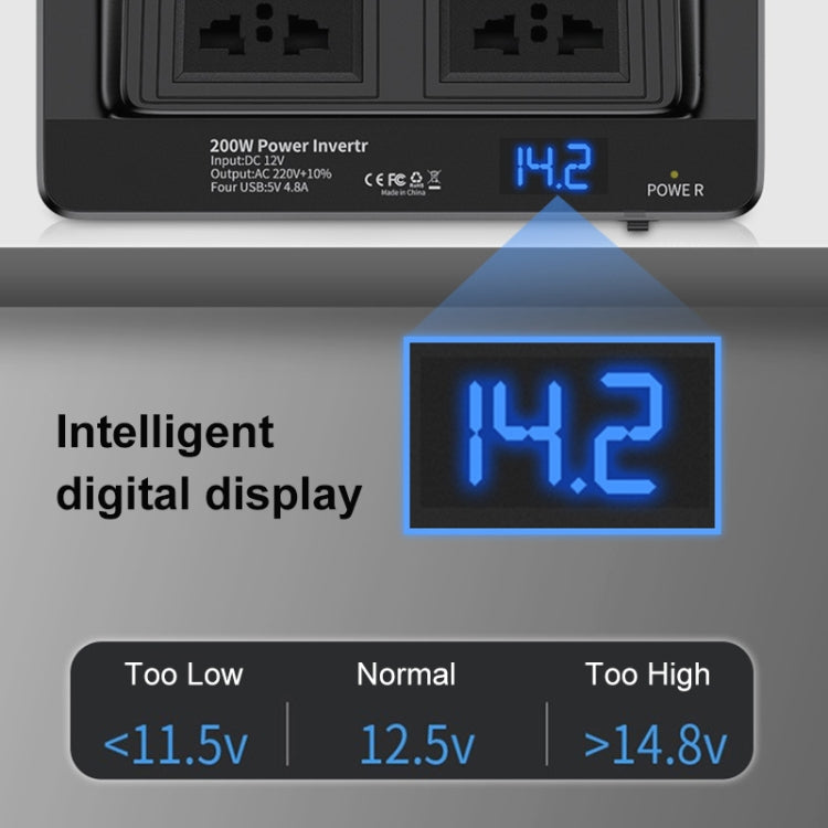 DC12V 200W AC220V Car Smart Multi-functional Digital Display Inverter, EU Plug, EU Plug