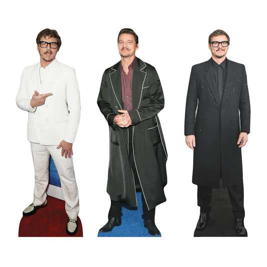 CS1194 Pedro Pascal Three Pack Shelf Top Cutout  Cardboard Cut Out Height 32cm