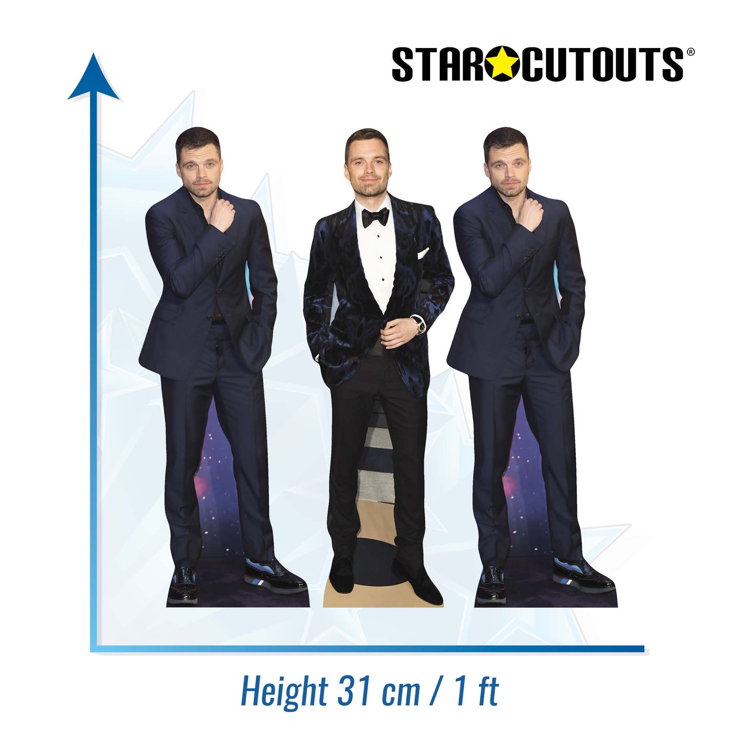 CS1237  Sebastian Stan Shelf Top Cutout Pack of Three  Cardboard Cutouts Height 31cm