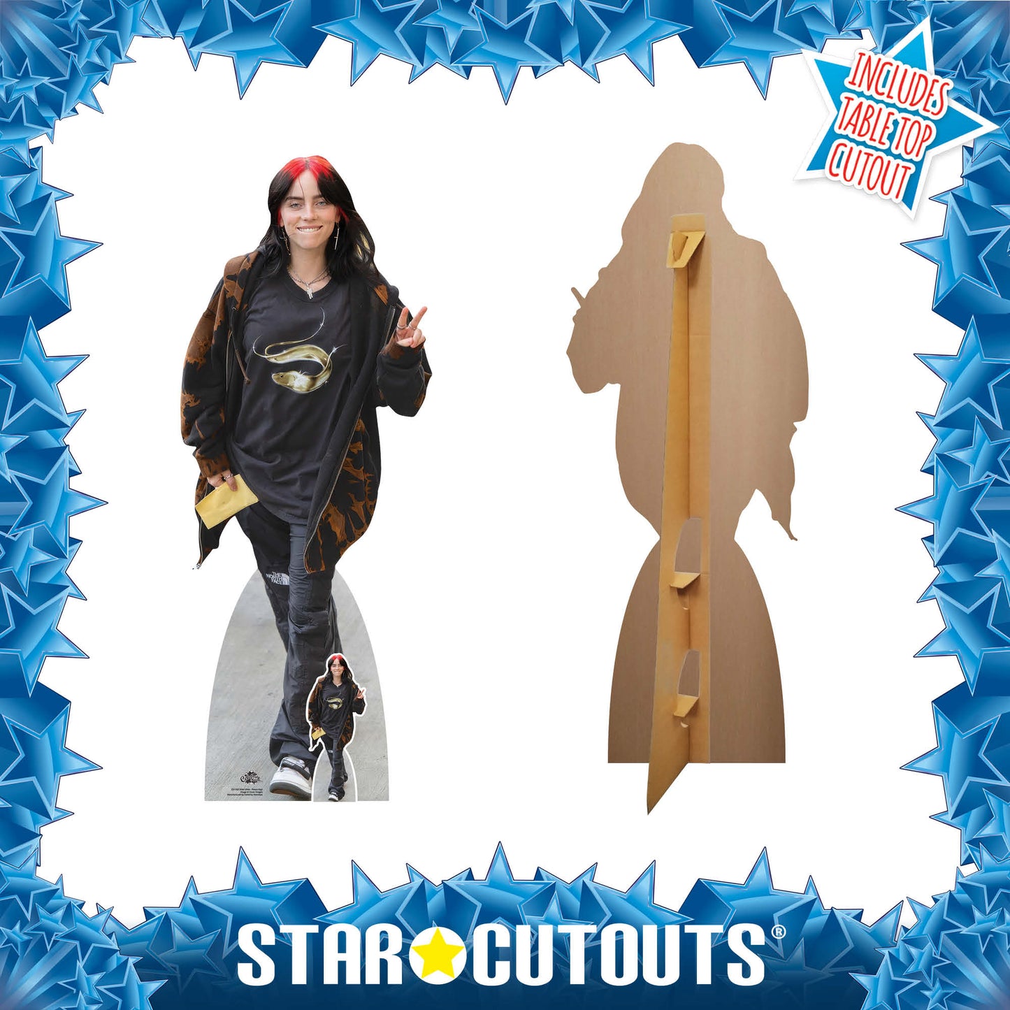 CS1262 B Eilish Smiling Peace Sign Cardboard Cut Out Height 162cm