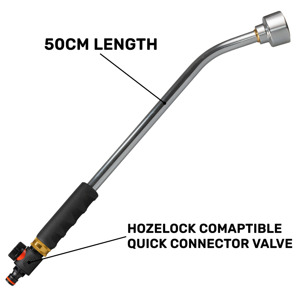 50cm Garden Watering Lance with Quick Connect Valve (Black)