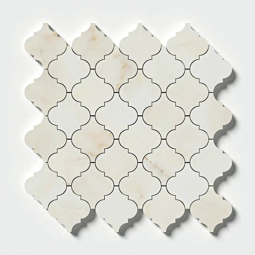 Calacatta Amber Honed Arabesque Lantern Marble Mosaic Tiles