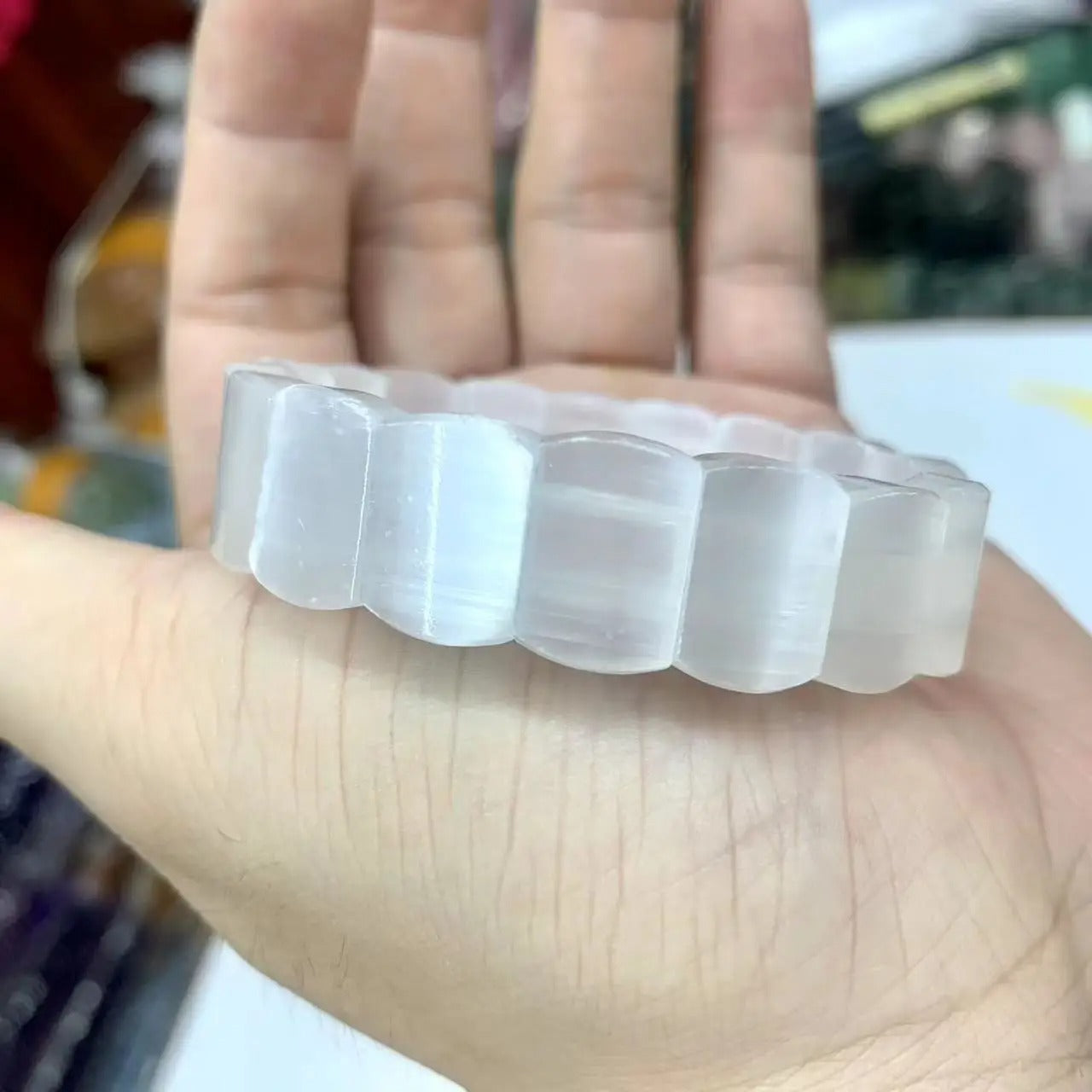 White Calcite / Selenite Stone Beads Gemstone Bracelet, Bangle For Women For Men,