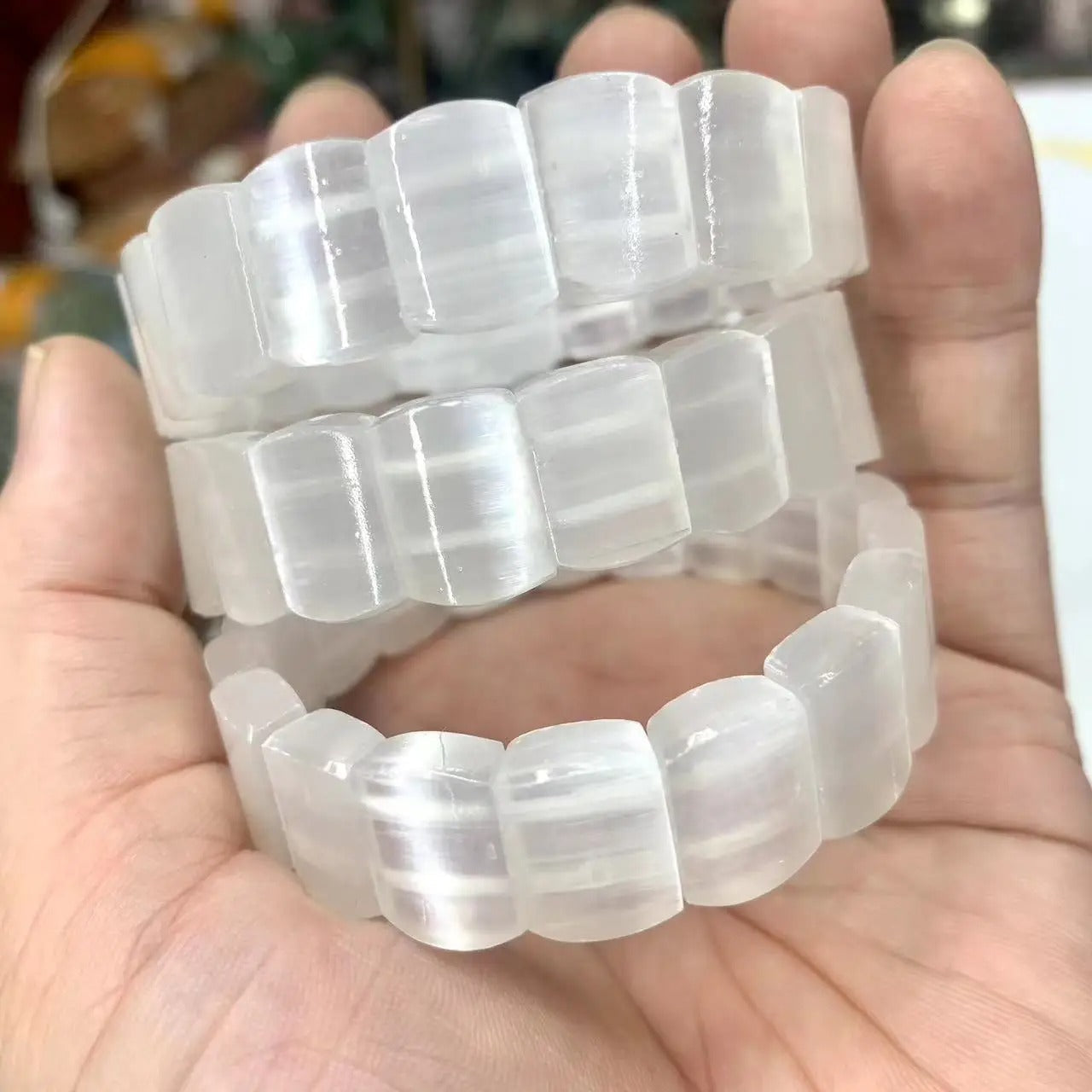 White Calcite / Selenite Stone Beads Gemstone Bracelet, Bangle For Women For Men,