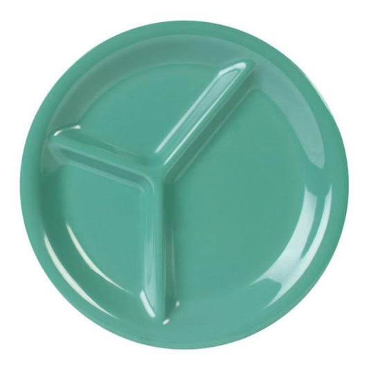 3 Compartment Green Melamine Plates - Pack Of 12
