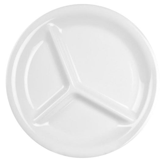 3 Compartment 26cm White Melamine Plates - Pack of 12