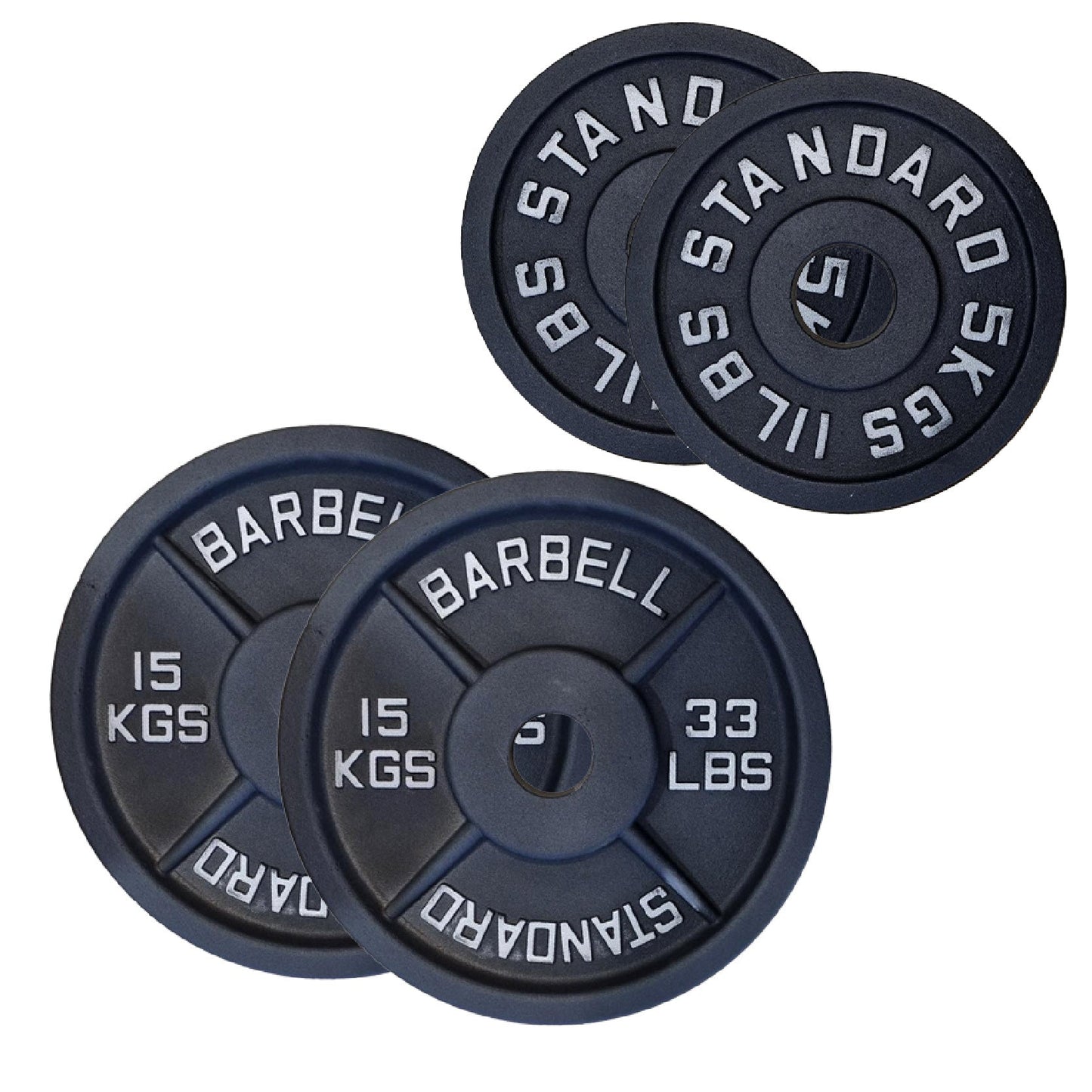 Cast Iron Weight Plates Set and Pair with Olympic Barbell + Clips