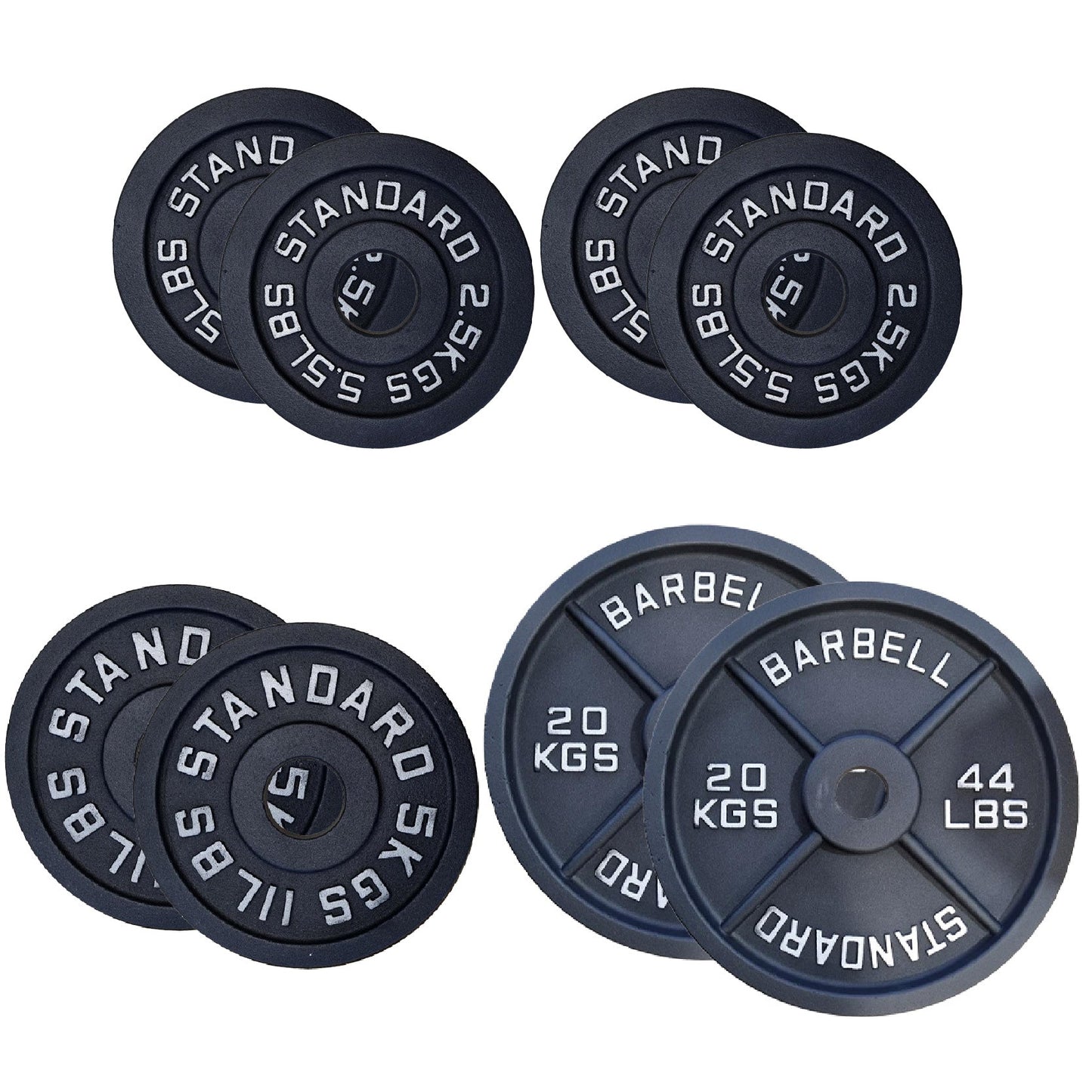 Cast Iron Weight Plates Set and Pair with Olympic Barbell + Clips