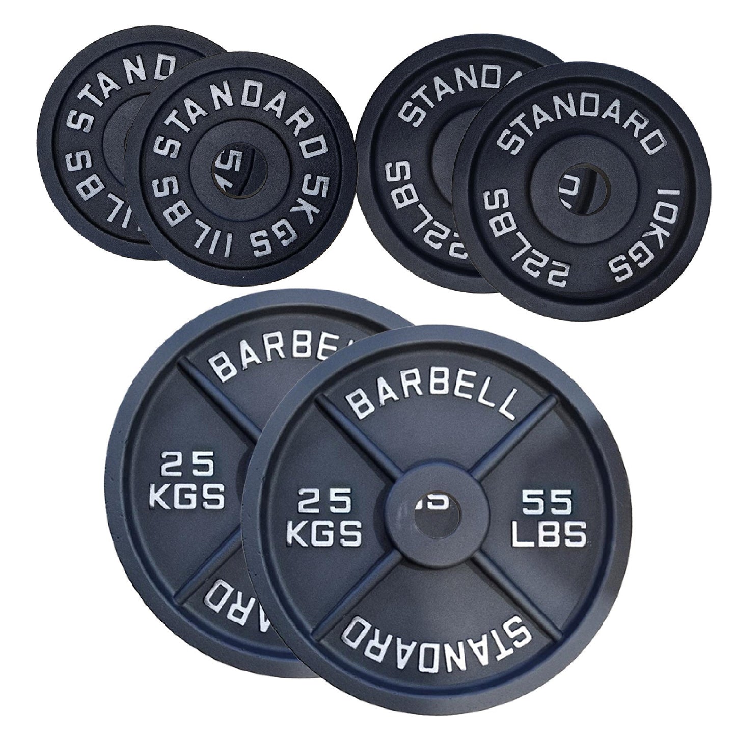 Cast Iron Weight Plates Set and Pair with Olympic Barbell + Clips