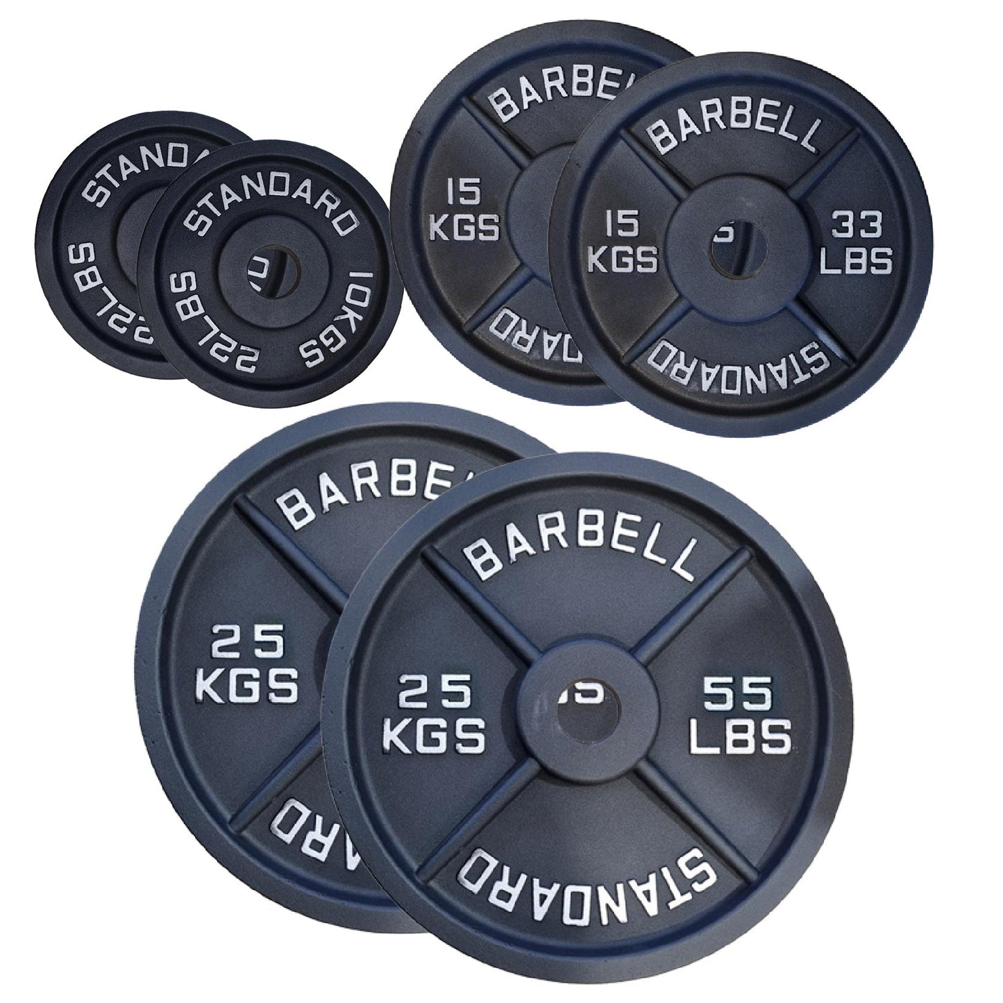 Cast Iron Weight Plates Set and Pair with Olympic Barbell + Clips