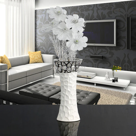 Ceramic Vase white silver Openwork pattern