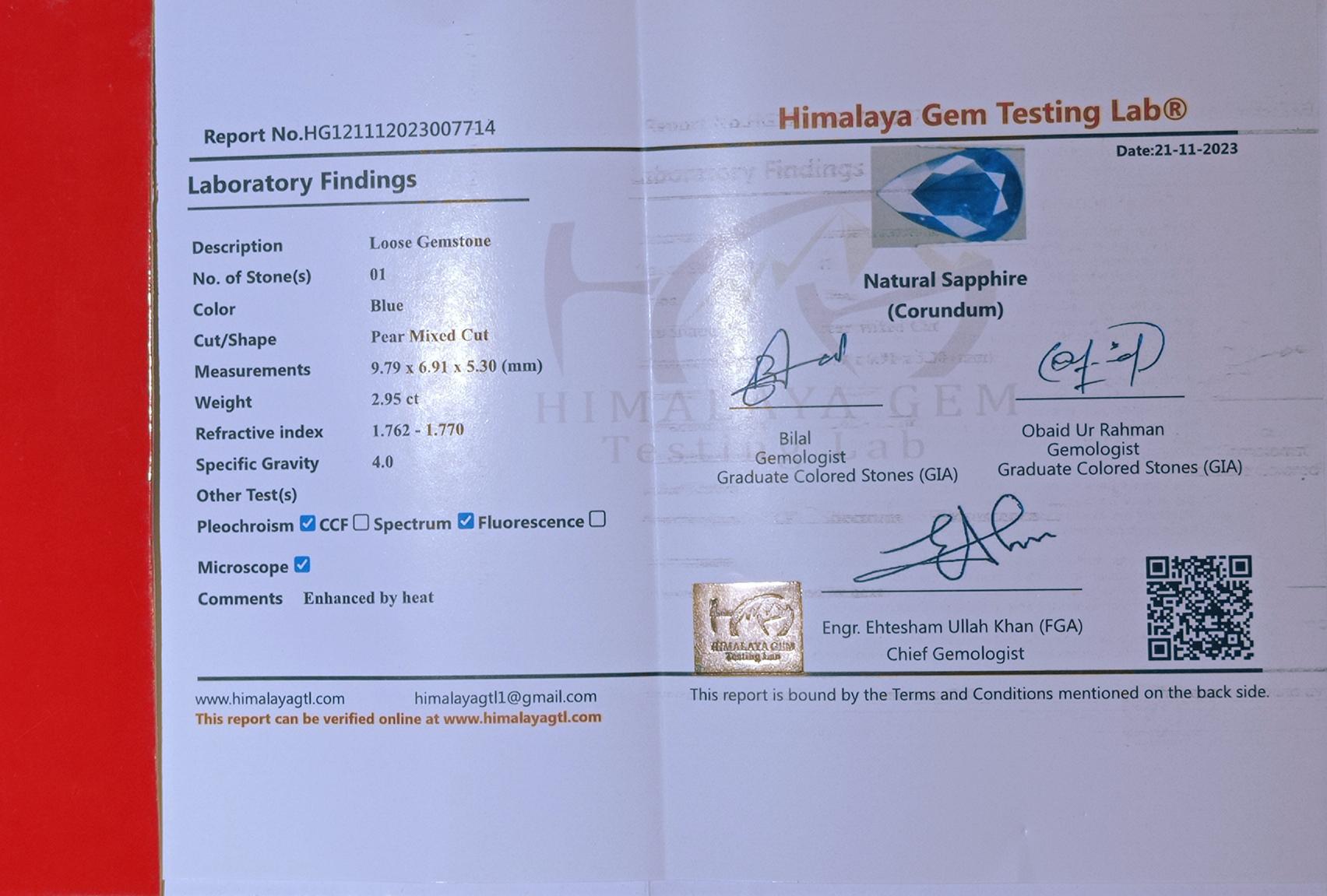 2.95ct Certified Natural Blue Sapphire - September Birthstone