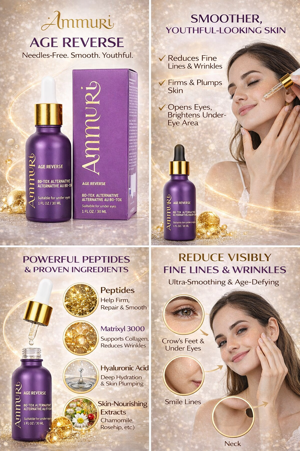 Ammuri Age Reverse Serum 30ml – Anti-Ageing Wrinkle & Firming Serum for Face & Under Eye | Smooth Fine Lines, Hydrate & Improve Skin Elasticity
