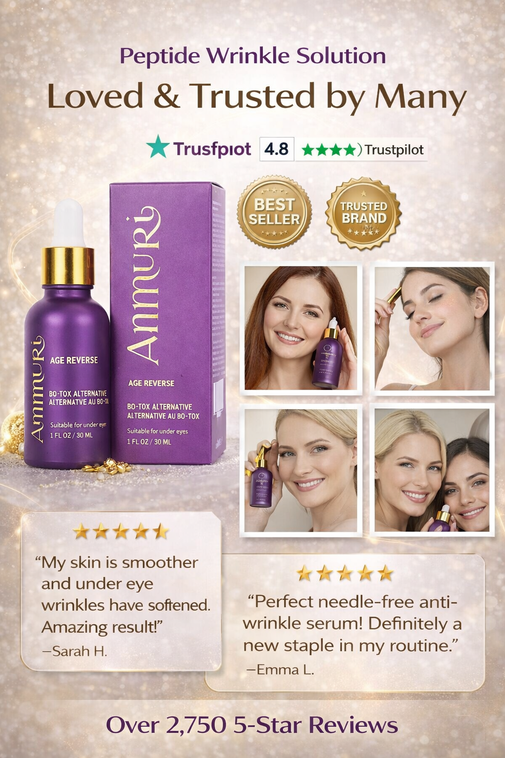 Ammuri Age Reverse Serum 30ml – Anti-Ageing Wrinkle & Firming Serum for Face & Under Eye | Smooth Fine Lines, Hydrate & Improve Skin Elasticity
