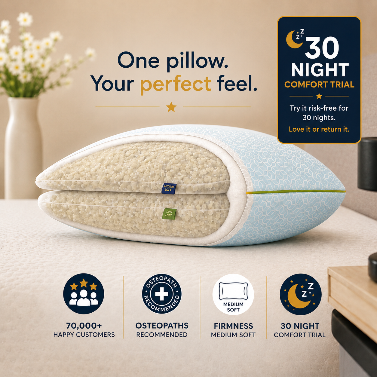 Brightr® Stella Hybrid Adjustable Pillow | Best pillow For Neck Pains