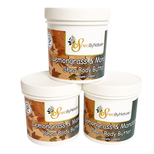 3 x 250ml Sheabynature Lemon grass & Mandarin Shea Butter Body Butter, Refreshing Intensive Body Moisturiser for very Dry Skin. 100% Natural Hand made. 250g e