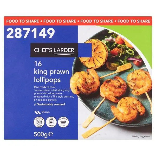 Chefs Larder 16 King Prawn Lollipops 500g