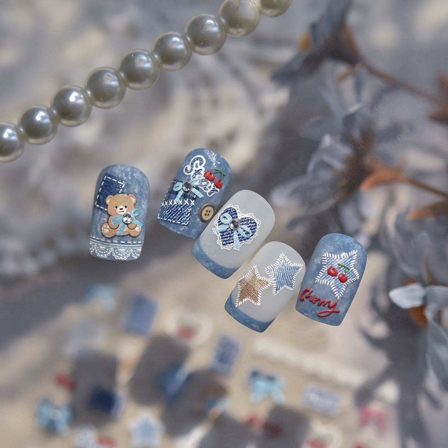 Hello Claws | Cherry Bear Jeans Nail Deco Sticker