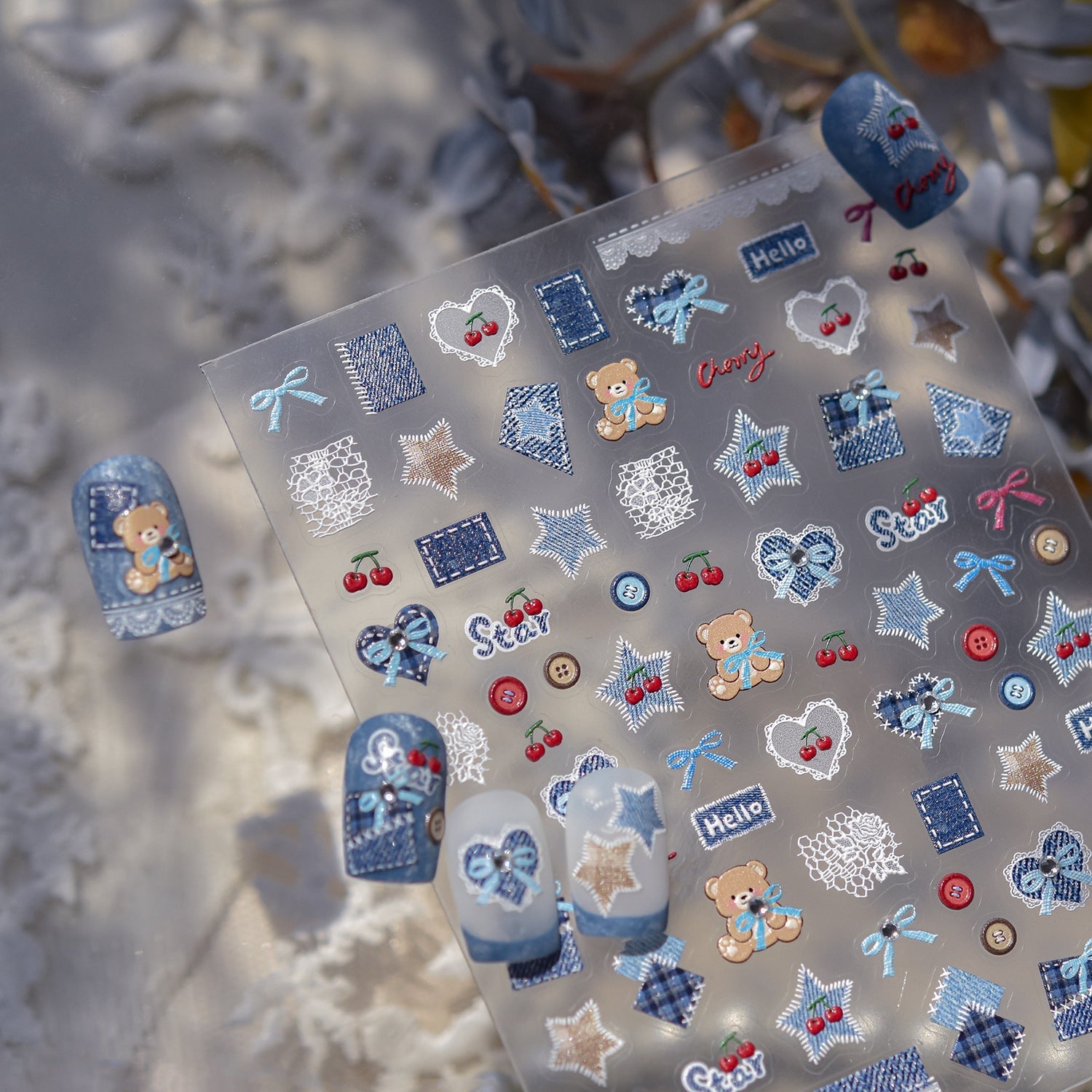 Hello Claws | Cherry Bear Jeans Nail Deco Sticker