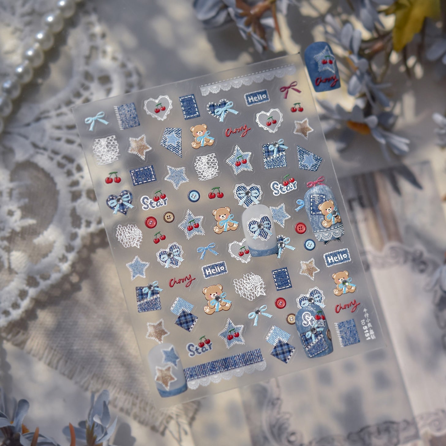 Hello Claws | Cherry Bear Jeans Nail Deco Sticker