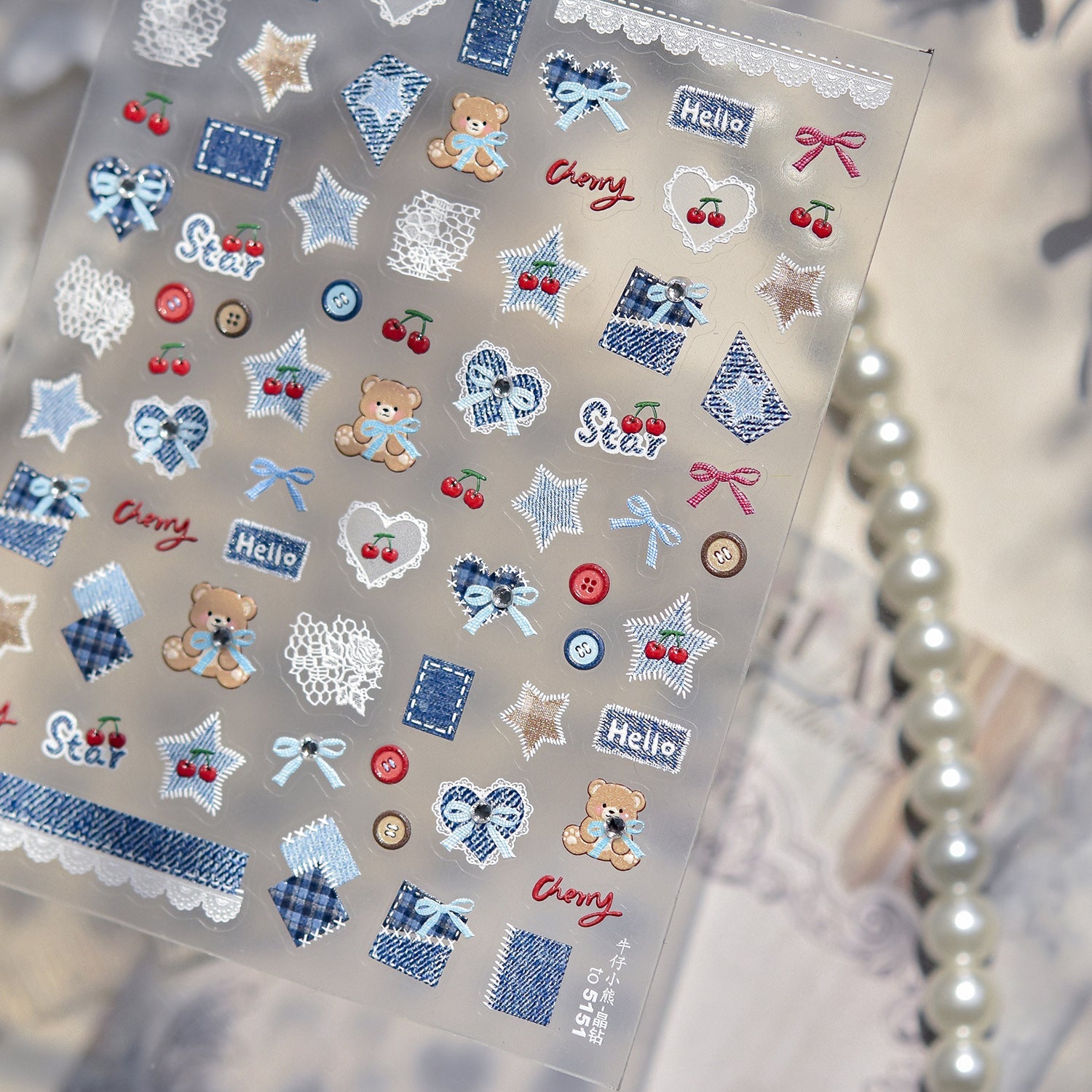 Hello Claws | Cherry Bear Jeans Nail Deco Sticker