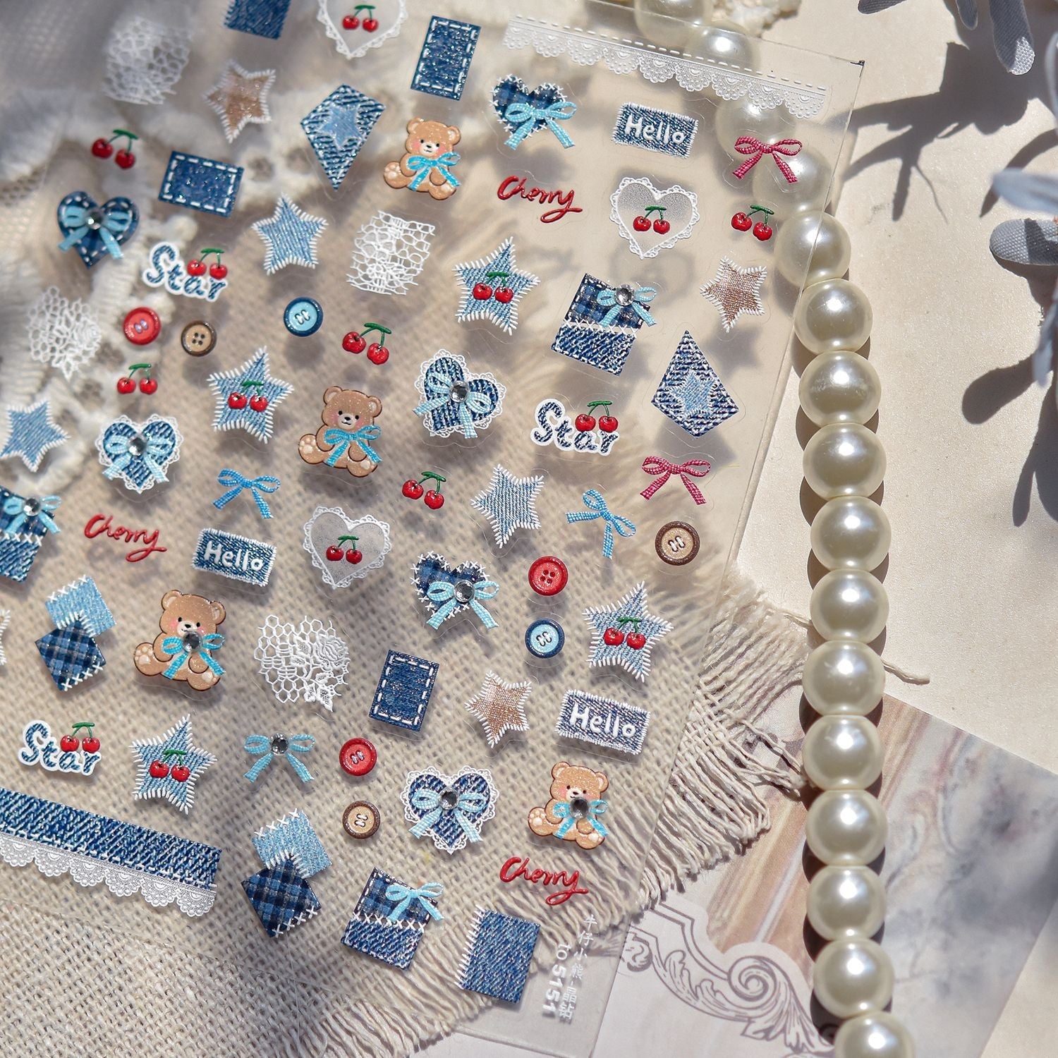 Hello Claws | Cherry Bear Jeans Nail Deco Sticker