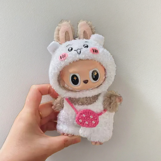 Labubu Chiikawa Costume Set - White Character Costume with Pink Purse (17cm)