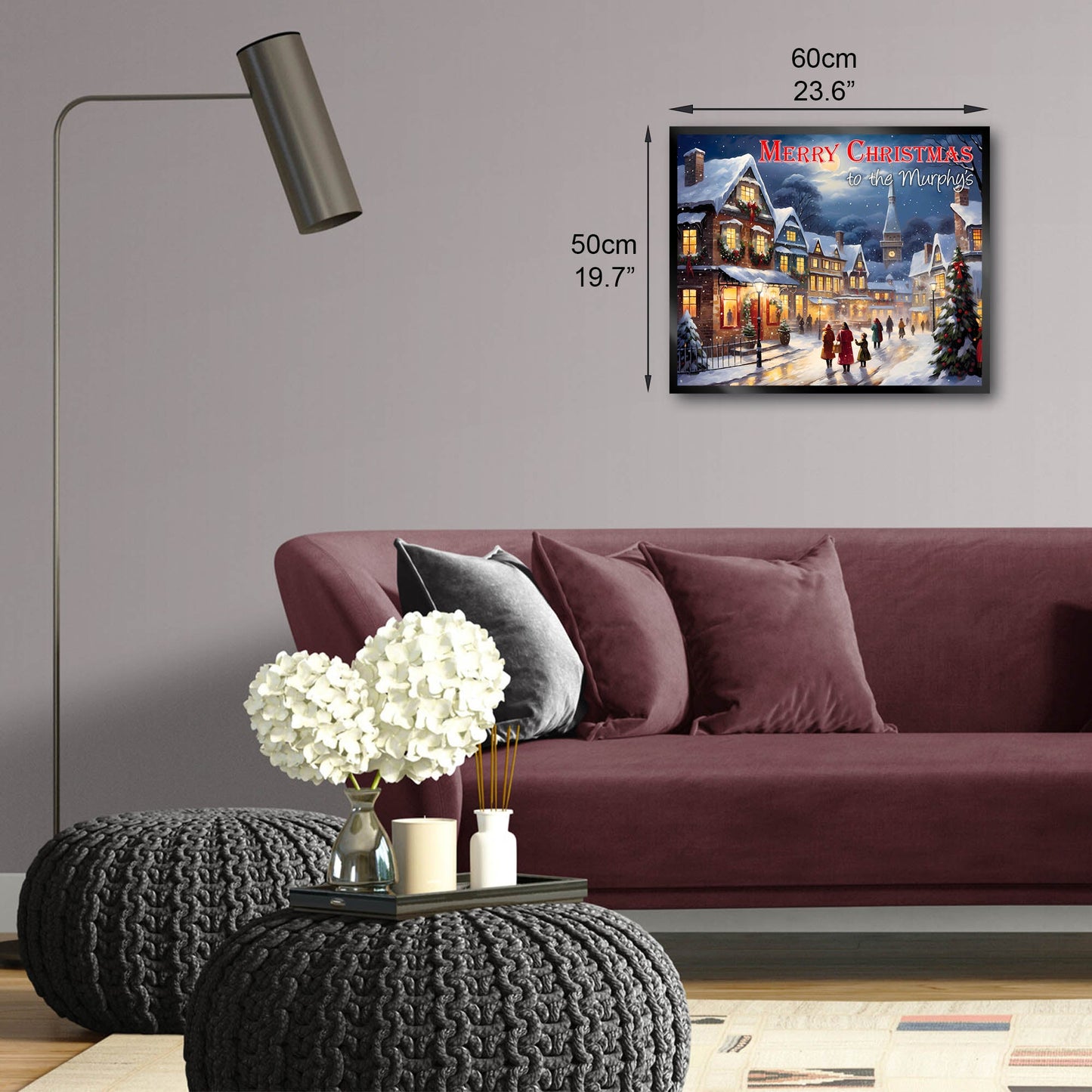 Illuminated Artwork Christmas Illustration "Snowy Town" with Personalisation