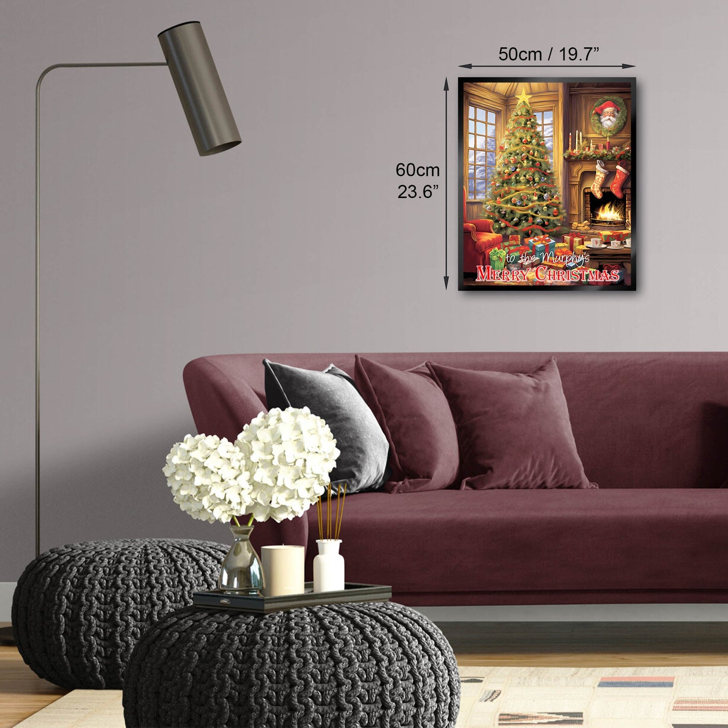 Illuminated Artwork Christmas Illustration "Christmas Tree and Fire" with Personalisation