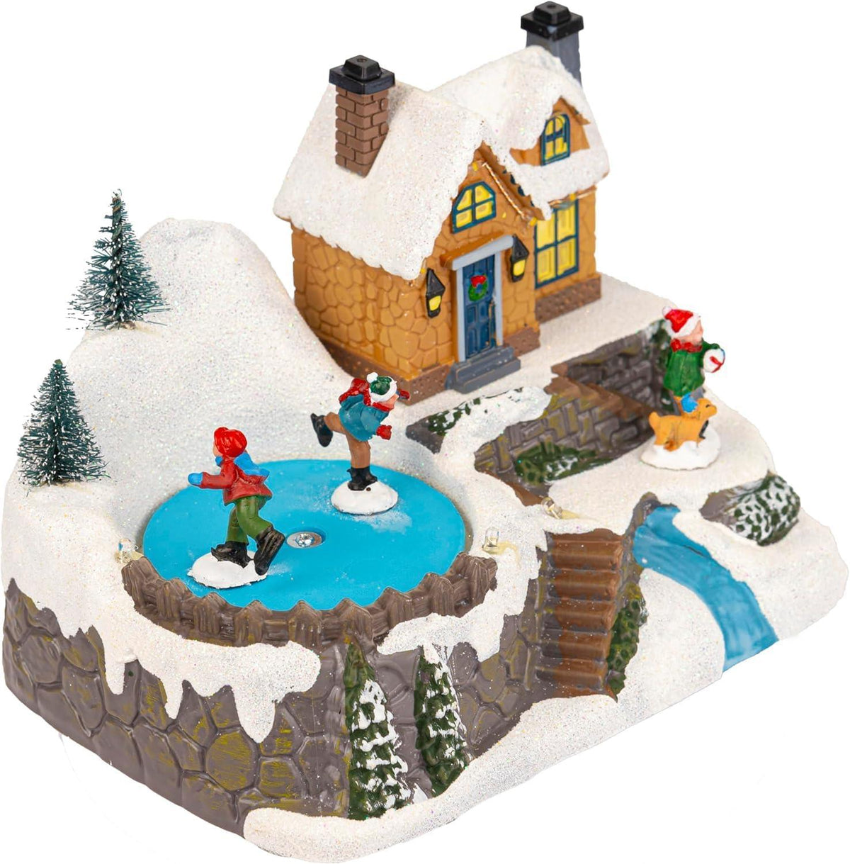 18cm Winter Village Scene with Ice Rink Christmas Decoration