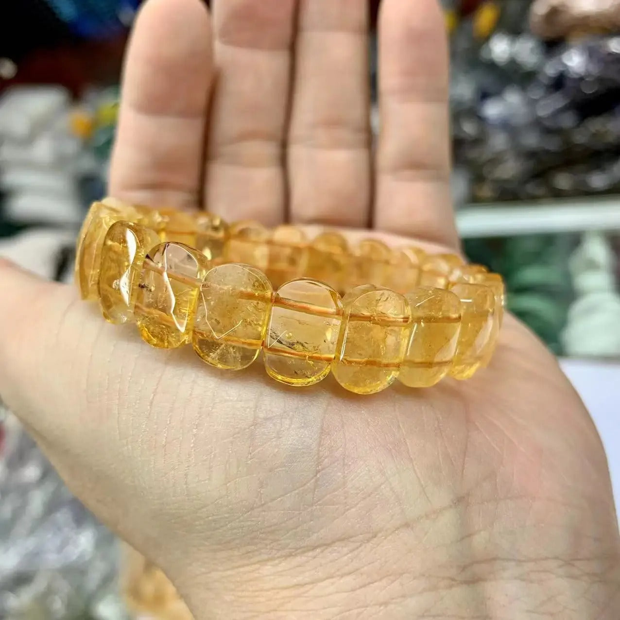 Natural Yellow Citrine Gemstone Bracelet, Bangle For Women For Men,