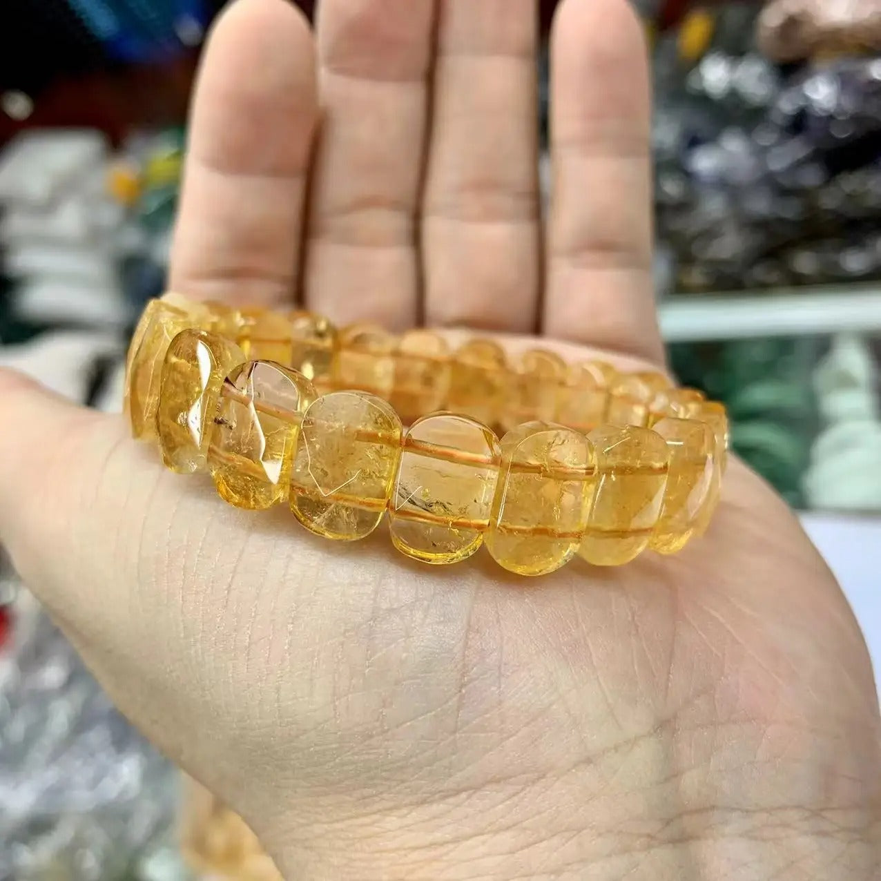 Natural Yellow Citrine Gemstone Bracelet, Bangle For Women For Men,