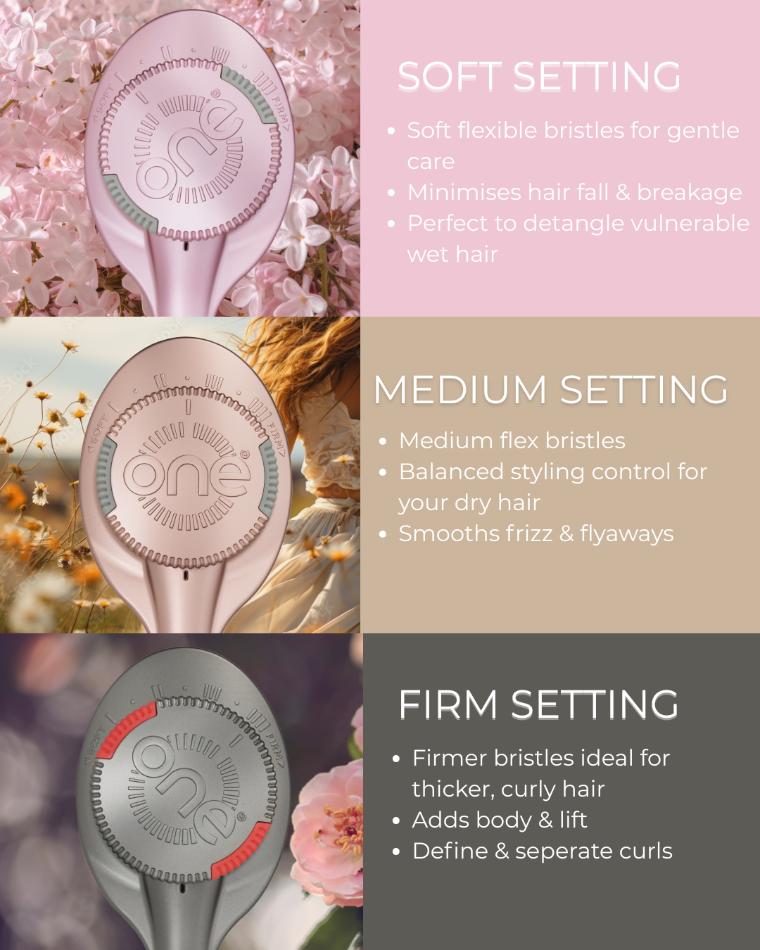 ONE Brush Pro - Adjustable Bristle Hairbrush, Titanium