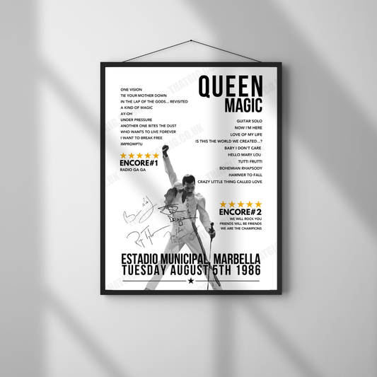 Queen Setlist Poster -  Estadio Municipal, Marbella - August 5th, 1986