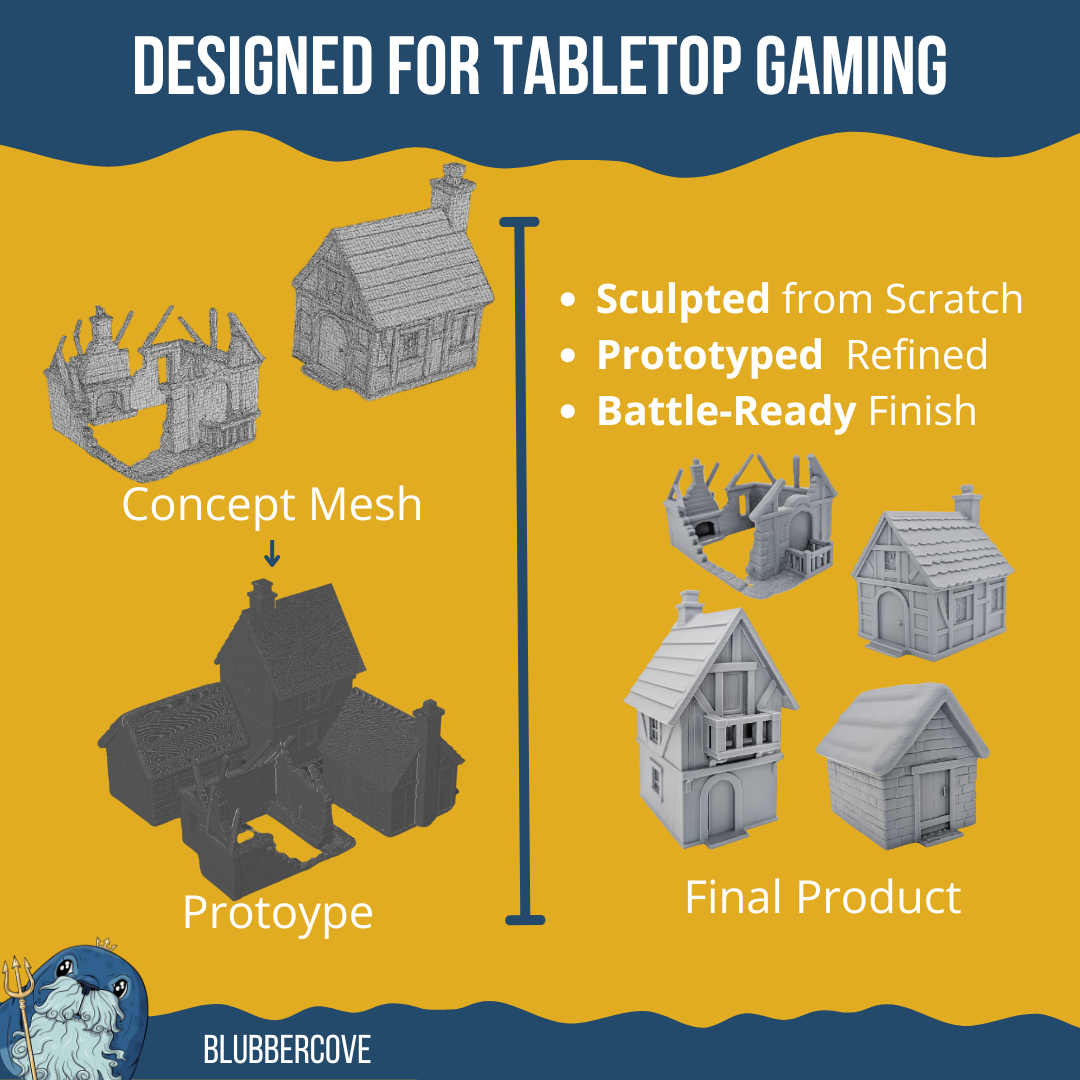 28mm Fantasy Village Buildings | DND RPG Scatter Terrain for Wargames