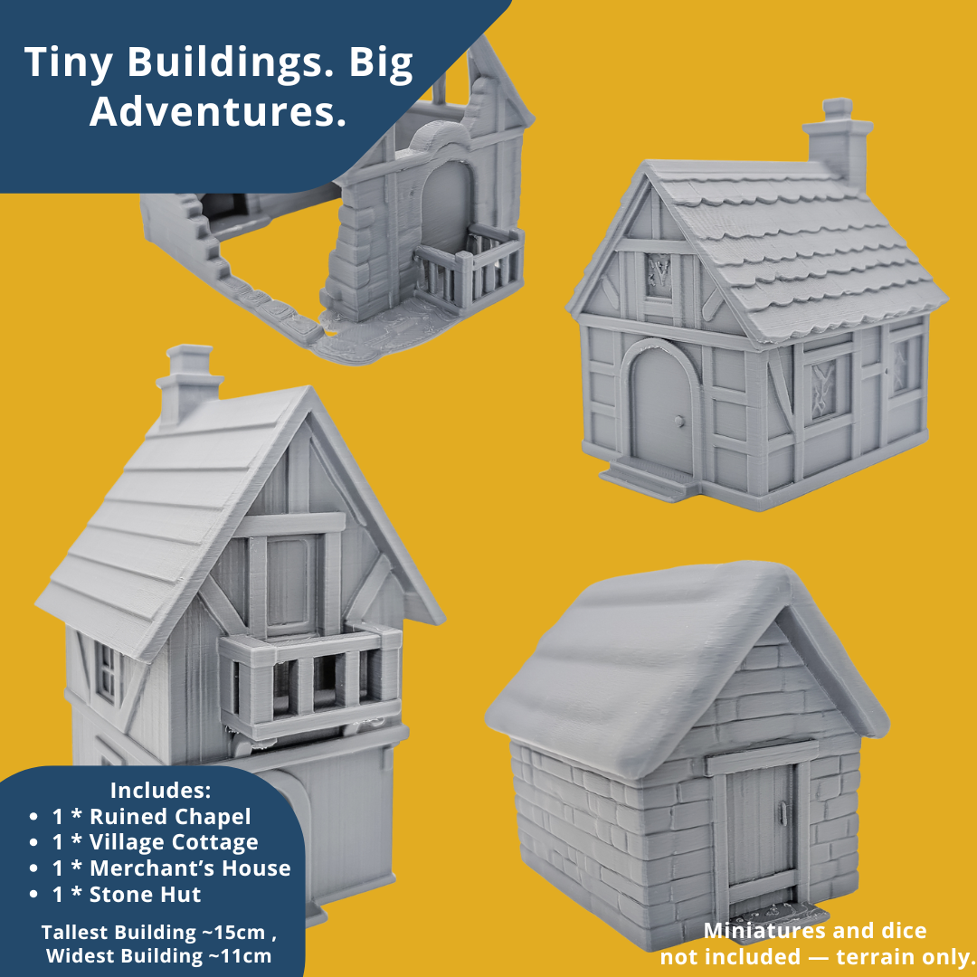 28mm Fantasy Village Buildings | DND RPG Scatter Terrain for Wargames