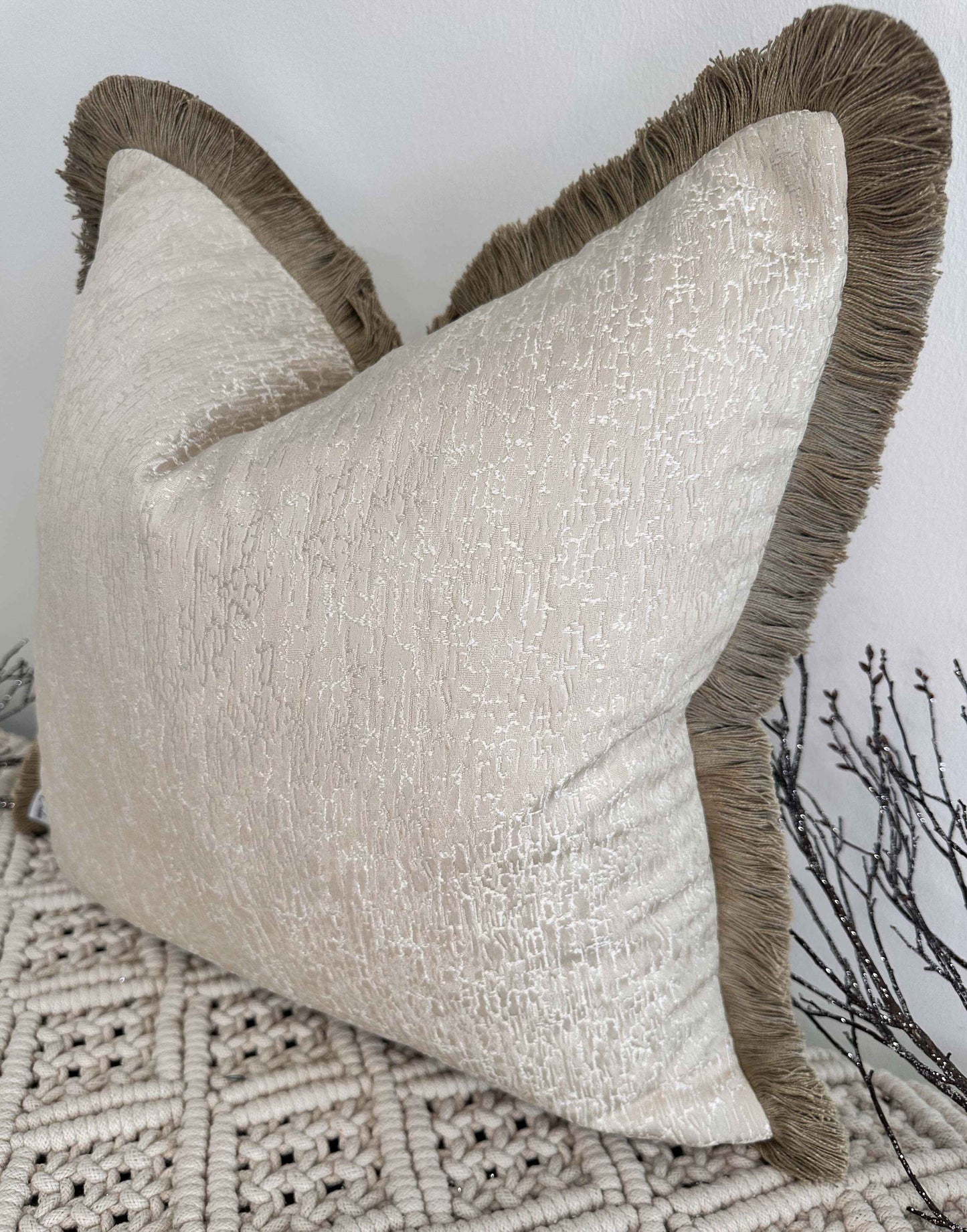 The Couture Cushion - The Cream Chalayan Fringed In Bisque - Style No. 98
